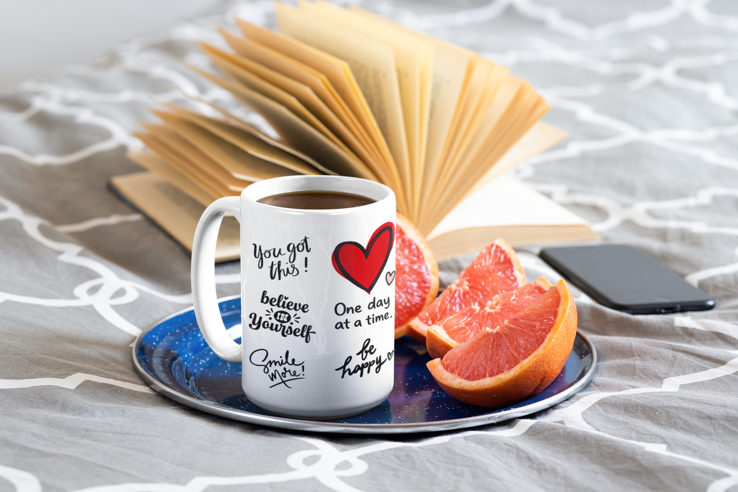 Motivational Ceramic Mug | Positive Quotes, Red Heart Design, Self Love Cup