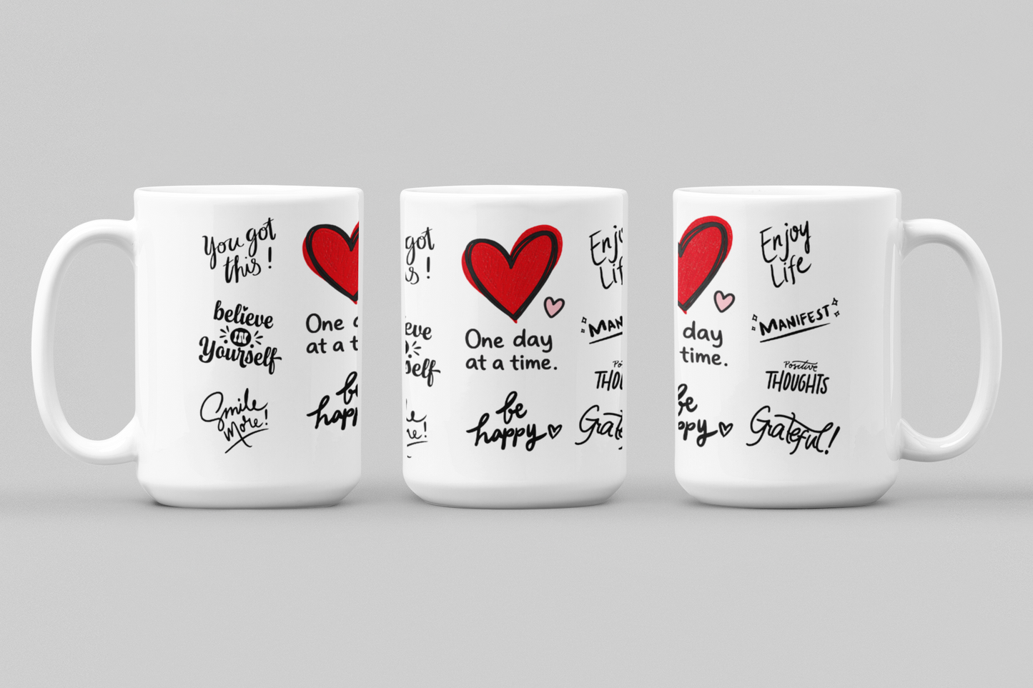 Motivational Ceramic Mug | Positive Quotes, Red Heart Design, Self Love Cup