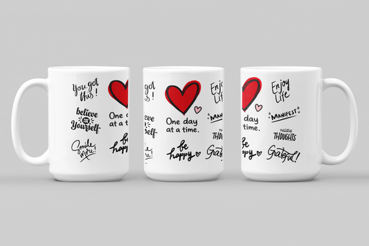 Motivational Ceramic Mug | Positive Quotes, Red Heart Design, Self Love Cup